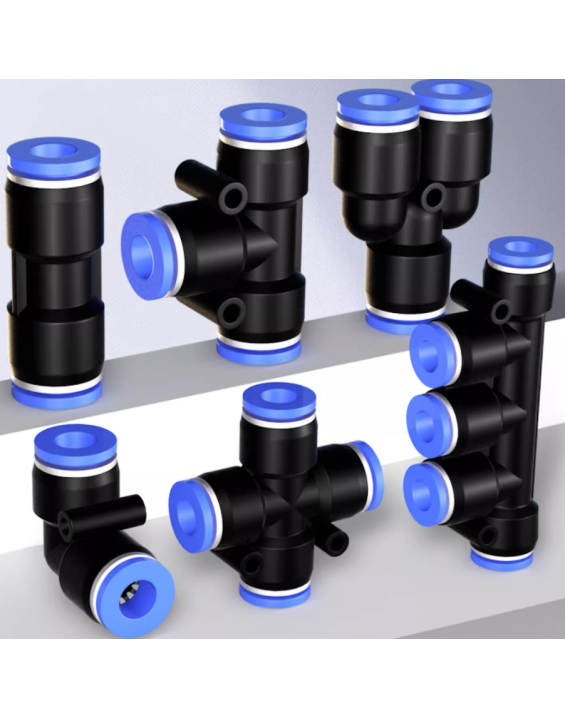 Pneumatic Quick Connector – PU Straight, PG Reducer, PE Tee, PEG High-Pressure Push-in Air Fittings (6/8/10 mm)
